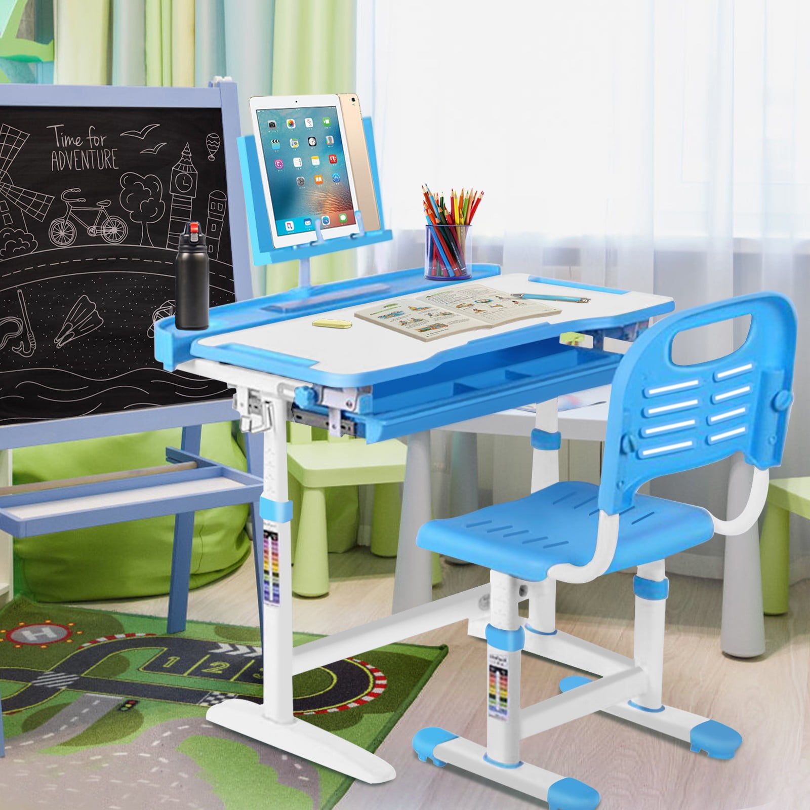 Children study desk, kid desk, boy and girl homework desk and chair set