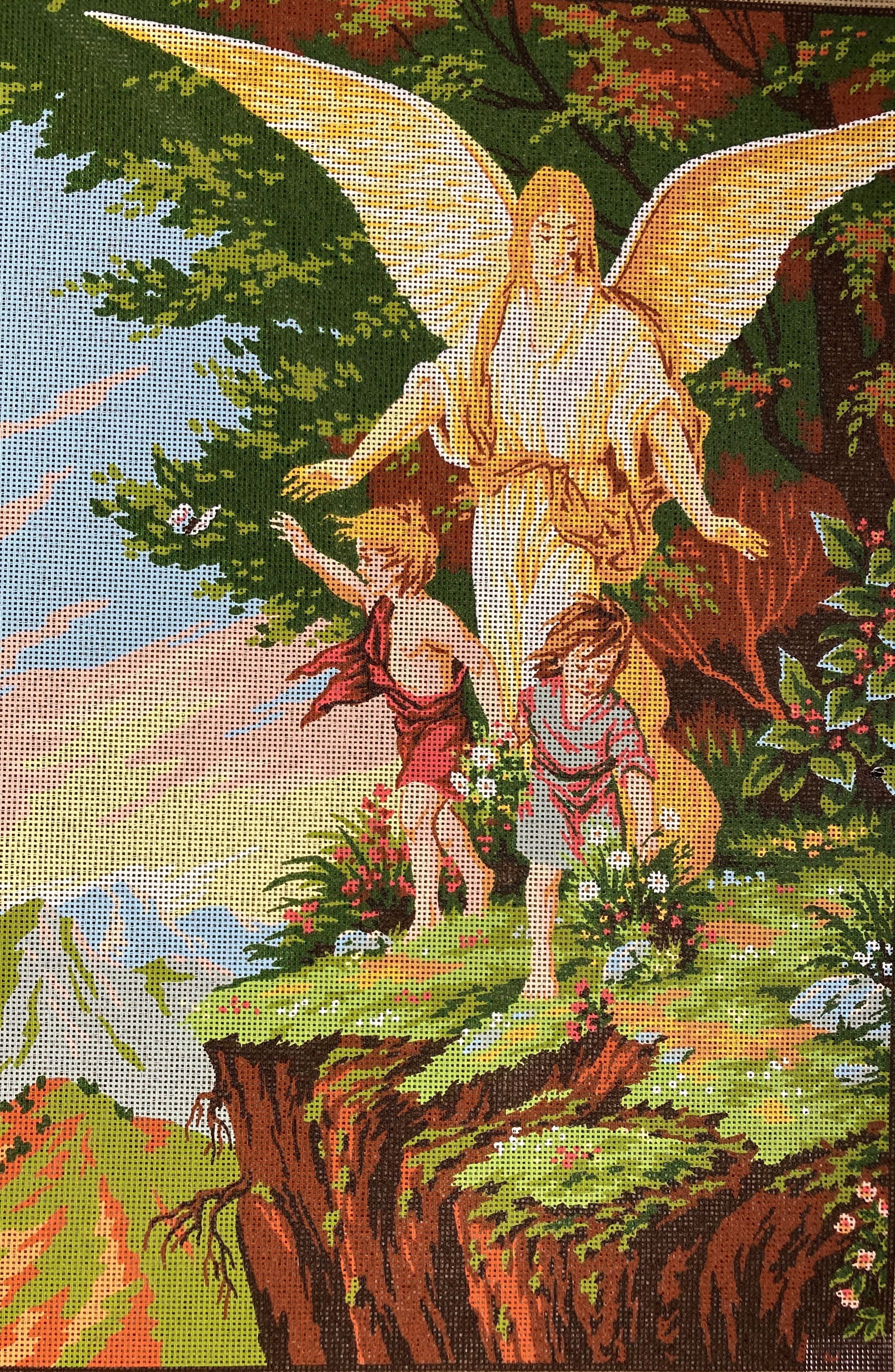 "Children with Angel" Printed Canvas for  Needlepoint Tapestry Gobelin  Embroidery Gobelin L C812
