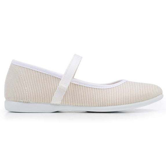 Childrenchic Mary Jane Flats with Hook and Loop Straps – Girls' Shoes for School, Weddings and Casual Wear (Canvas - Camel, 28 M EU/11 M US Little Kid)