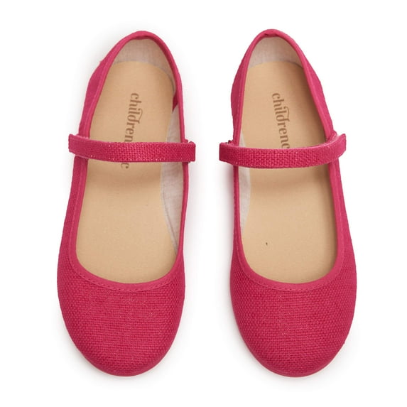 Childrenchic Mary Jane Flats with Hook and Loop Straps – Girls' Shoes for School, Weddings and Casual Wear (Canvas - Fuchsia, 30 M EU/13 M US Little Kid)