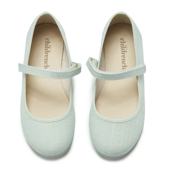 Childrenchic Mary Jane Flats with Hook and Loop Straps – Girls' Shoes for School, Weddings and Casual Wear (Canvas - Mint, 30 M EU/13 M US Little Kid)
