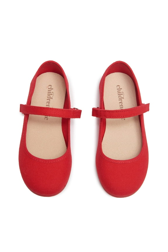 Mary Jane Flats with Hook and Loop Straps – Girls' Shoes for School, Weddings and Casual Wear (Canvas - Red, 31 M EU/13.5 M US Little Kid)