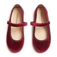 thumbnail image 1 of Childrenchic Mary Jane Flats with Hook and Loop Straps – Girls' Shoes for School, Weddings and Casual Wear (Velvet - Burgundy, 35 M EU/3.5 M US Big Kid), 1 of 6