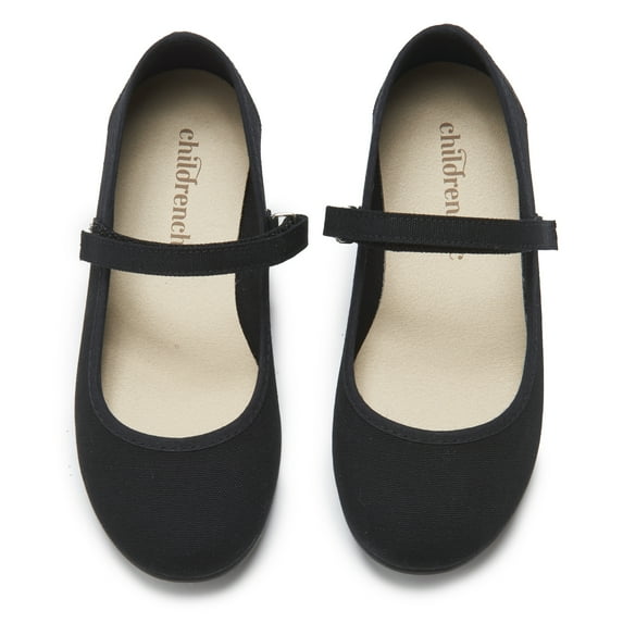 Childrenchic Mary Jane Flats with Hook and Loop Straps – Girls' Shoes for School, Weddings and Casual Wear (Canvas - Black, 22 M EU/6 M US Toddler)