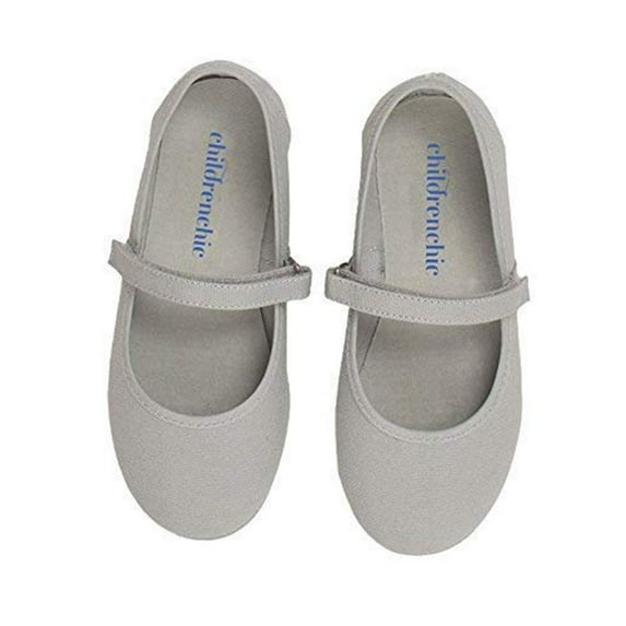 Childrenchic Mary Jane Flats with Hook and Loop Straps – Girls' Shoes for School, Weddings and Casual Wear (Canvas - Grey, 26 M EU/9 M US Toddler)