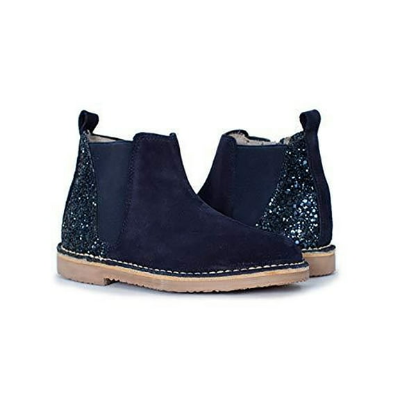 Childrenchic Suede Chelsea Ankle Boots with Sparkle Heels - Girls' Casual Winter Shoes for School, Weddings and Parties (Midnight Blue, 36 M EU/4 M US Big Kid)