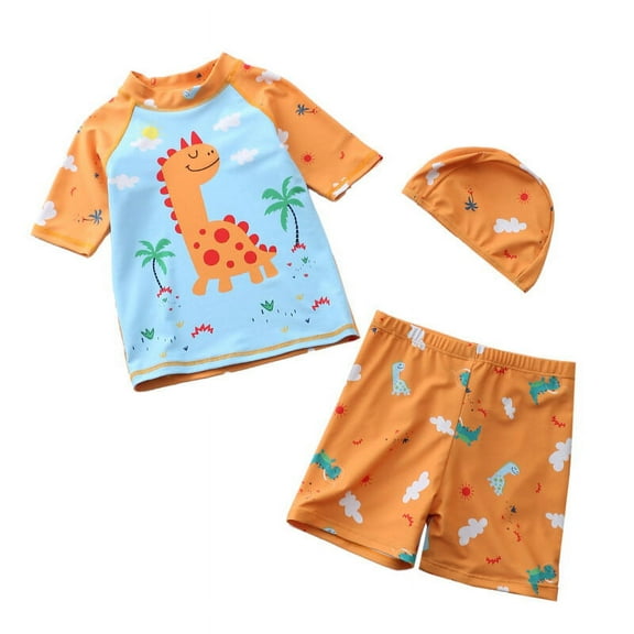 Childrens 3-piece Dinosaur Suit Boys Swimming Cap Short Pants Swimsuit Swimming Beach Suit Baby Bath Tub Set Baby Swimwear A18