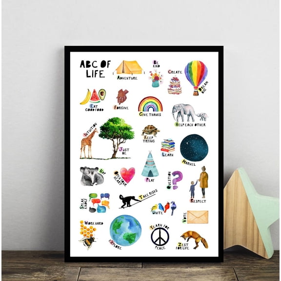 Childrens Alphabet Print, Watercolour ABC Poster, Unframed Paper Poster 8x10in