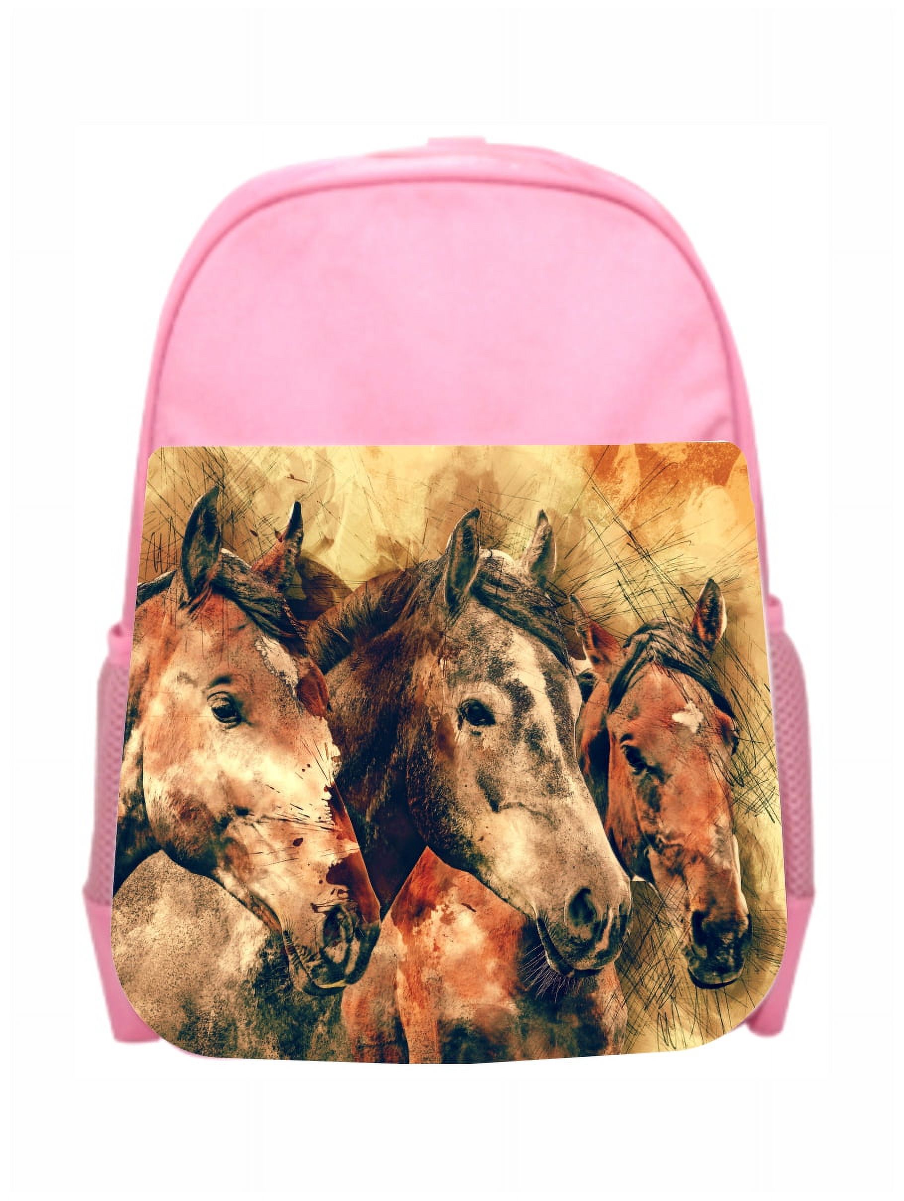 Childrens Backpack Horses Vintage Girls Kids PreSchool Backpack Pink
