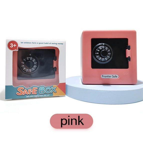 Childrens Banknote Cash Rotate Password Piggy Deposit Coin Saving Mini Money Boxes Piggy Bank Combination Lock PINK