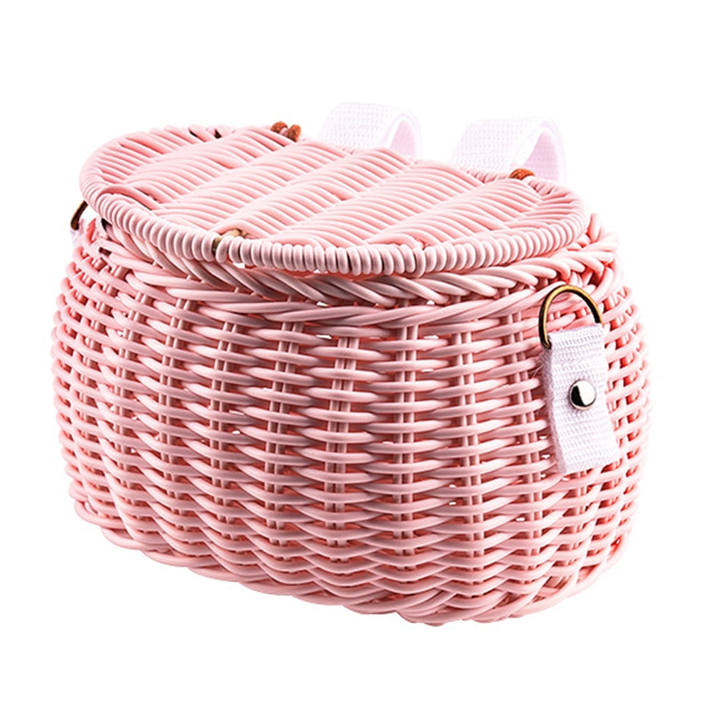 Childrens Bicycles Front Basket Wovens Bikes Baskets with Belt and Lid Handlebars Storage Container