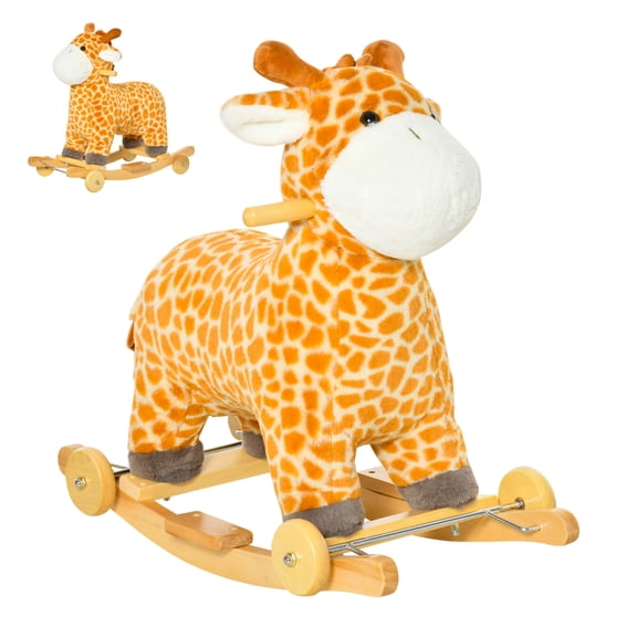 Childrens Bike, 2-in-1 Kids Plush Ride-On Rocking Horse Toy, Giraffe-shaped Plush Rocker with Realistic Sounds for Children 3 to 6 Years, Yellow, Yellow Kids Bike,Wood Girls Bike