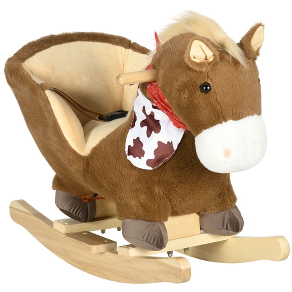 Childrens Bike, Qaba Baby Rocking Horse, Riding Horse, Plush Animal Rocker with Realistic Sound, Pedals for Ages 18-36 Months, Brown, Brown Kids Bike,Wood Girls Bike, Toys Kids Bikes & Riding Toys