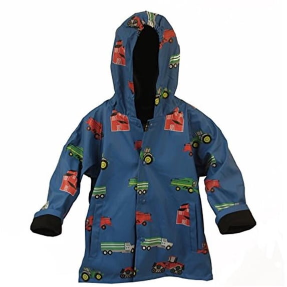 Childrens Blue Farm Equipment Raincoat - Size 6