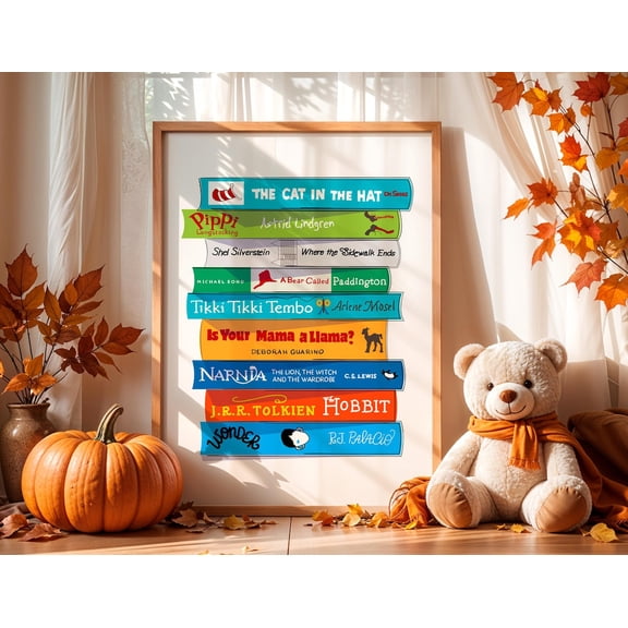 Childrens Book Stack Print Nursery Reading Corner Art Elementary Library Unframed Paper Poster 8x10in
