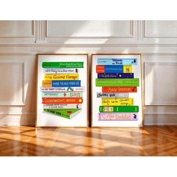 Childrens Book Stack Prints Elementary School Library Set 2 Unframed Paper Print 8x12