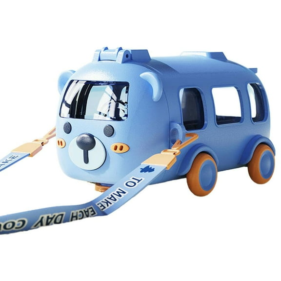 Childrens Bus Plastic Water Kids Toy Car Sippy Cup Drinking Kids Cup Car Leak-Proof with Straw Cup W4d6 W Shoulder Strap