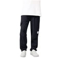 thumbnail image 1 of Childrens Cargo Pants Fashion Casual Elastic Waist Drawstring Joggers Trousers Solid Color Loose Sports Pant with Pockets Black 10-11Years, 1 of 7