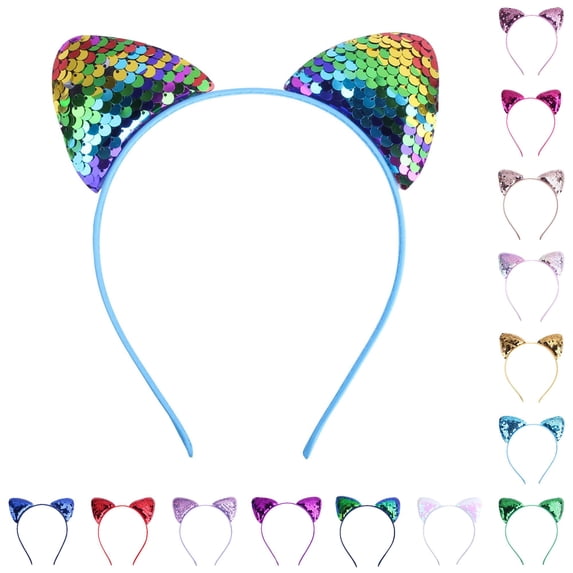 Childrens Cat Ears Glitter Sequins Cartoon Headband Accessories Festival Party Hair for Girls Play