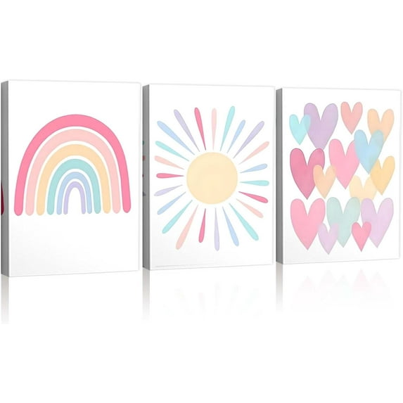 Childrens Day Canvas Wall Hieng, Neutral Baby Elephant Giraffe Lion Pictures Print, Boho Safari Poster Vintage Framed Oil Painting for Boys Nursery or Animal Baby Room Decor