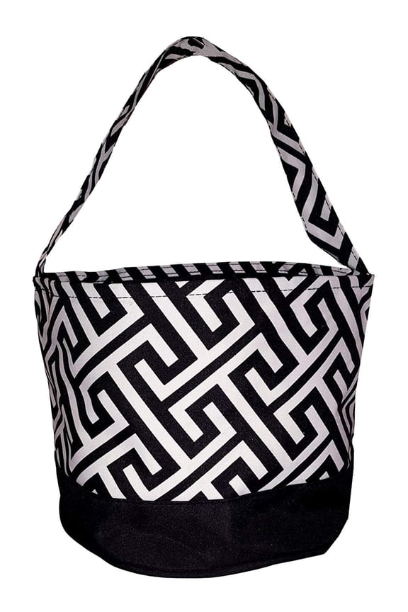 Childrens Fabric Bucket Tote Bag - Toys - Easter Basket - Custom Embroidery Available Black Greek Key