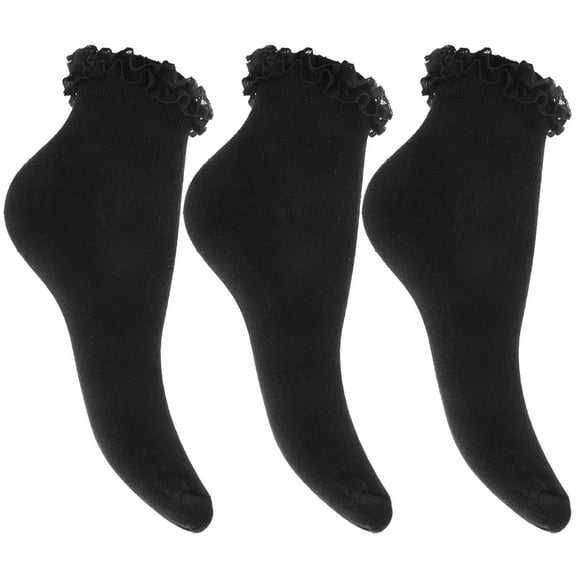 Childrens Girls Ruffled Trim School Socks (Pack Of 3)