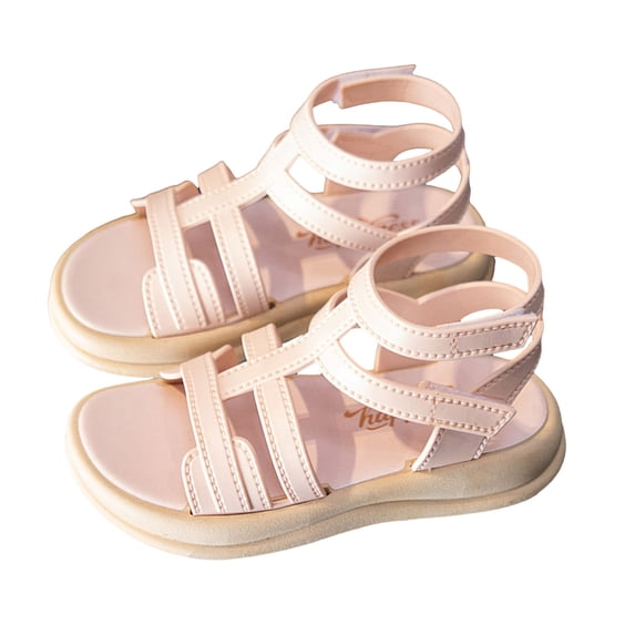 Childrens Gladiator Sandals Boys Girls Non Slip Solid T-Strap Fisherman Sandal Thick Soft Sole Walking Shoes Pink 12 Little Kids