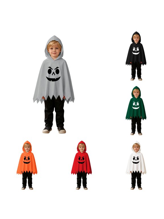 Childrens Grinning Face Print Cloak & Trousers Role Play Set for Boys Dress Up Party Holiday Outdoor School Ensemble