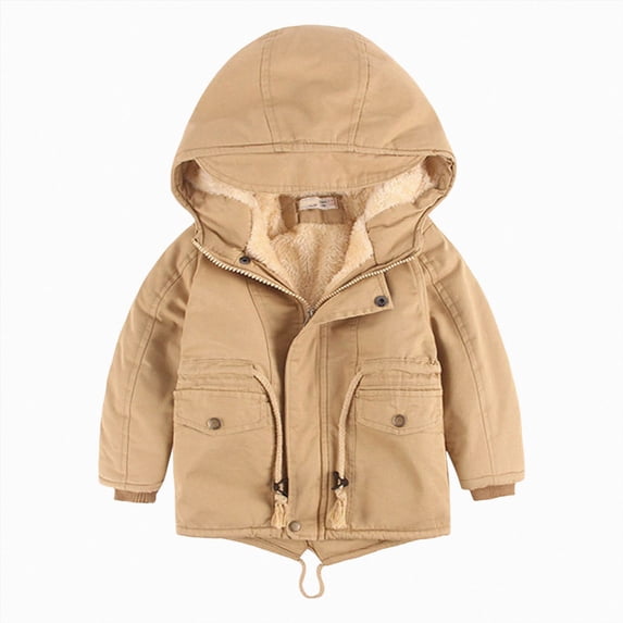 Childrens Hooded Jacket Boys and Girls Fall Winter Fleece Lined and Thickened Casual Fashionable Jacket 6-12 Months 12-24 Months 2T 3T 4T 5T 6T 7T 8T Children Beige,7-8 Years