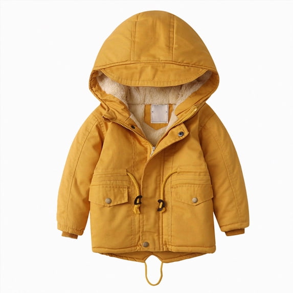 Childrens Hooded Jacket Boys and Girls Fall Winter Fleece Lined and Thickened Casual Fashionable Jacket 6-12 Months 12-24 Months 2T 3T 4T 5T 6T 7T 8T Children Yellow,3-4 Years