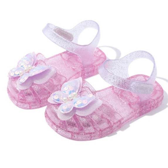 Childrens Kids Girls Glitter Sparkle Buckled Summer Holiday Beach Jelly Shoes Sandals Pink 11 Little Kids