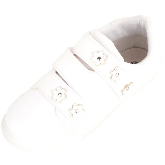 Childrens Kids Girls Juniors Faux Leather Floral Touch and Close Casual Trainers Sneakers - White - US Child 12