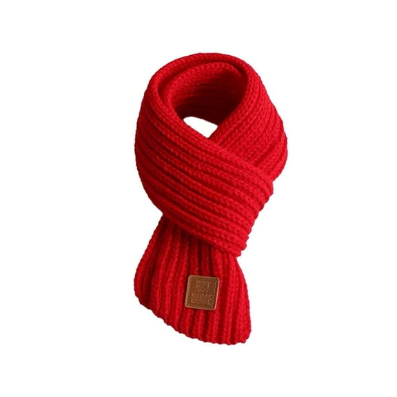 Childrens Knitted Scarf Neck Protection Solid-Color Leather Label Scarf Hot N9
