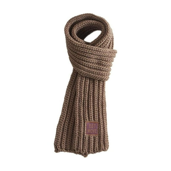 Childrens Knitted Scarf Neck Protection Solid-Color Leather Label Scarf Hot N9