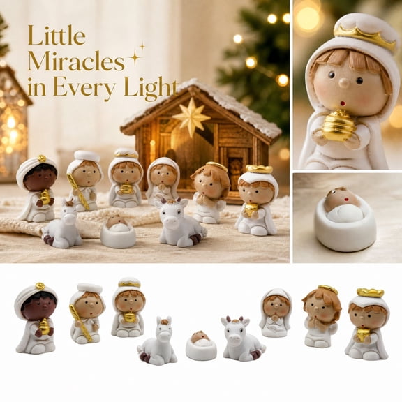 Childrens Nativity Set Mini Nativity Figurines White Nativity Set for Christmas Home Decor Holiday Family Gift Ceramic 9 Piece Set