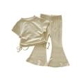 thumbnail image 1 of Childrens Outfits Elastic Short Sleeve Top Flared Pants Two Piece Girls Clothing Sets,Light Yellow,Size 12 -24 Months, 1 of 6