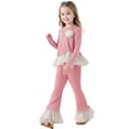thumbnail image 1 of Childrens Outfits Long Sleeve Top Ruffle Hem Flared Pants 2 Piece Boys and Girls Outfits,Pink,Size 6 -7 Years, 1 of 4