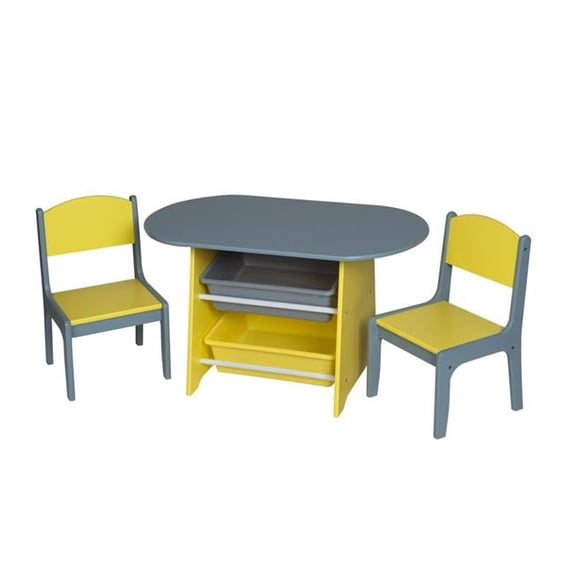 Childrens Oval Table with 2 Chairs & Storage Bins - Gray