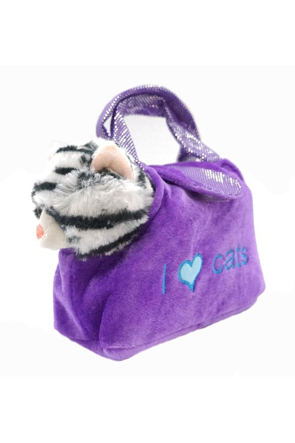 Childrens Plush Kitten And Purse Carrier Handbag, Purple Kitten, Size: one size, Barry Owen