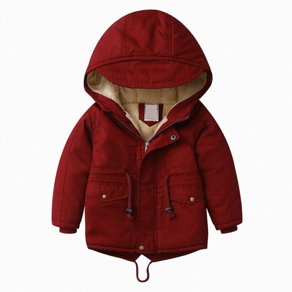 Childrens Simple Hooded Jacket Outdoor Windproof Jacket Boys Fleece Lined And Thickened Casual Fashionable Jacket,Simple Hooded Jacket 3-4 Years