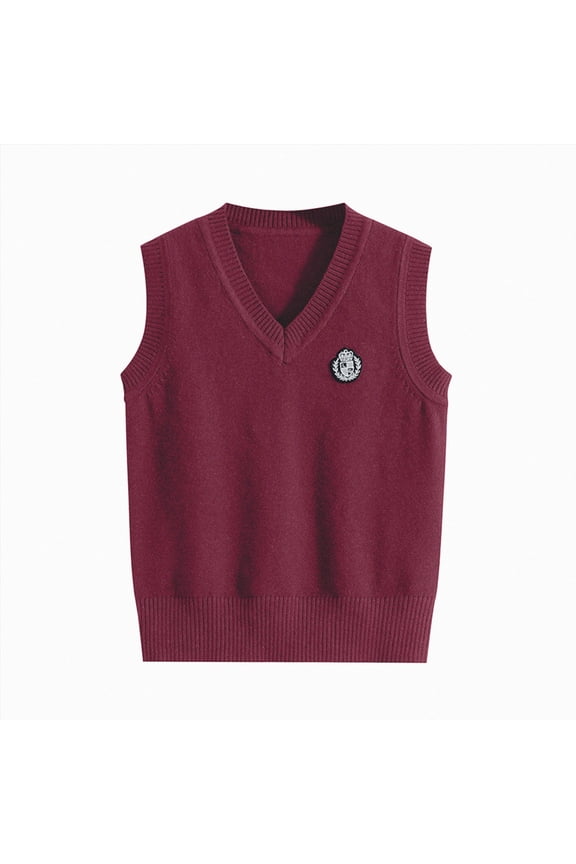 Teen Boys and Girl Sweater Fall Unisex V-Neck Sleeveless Uniform Cotton Sweater Vest Knitted School 2-17 Years(1-3 Years,Wine)