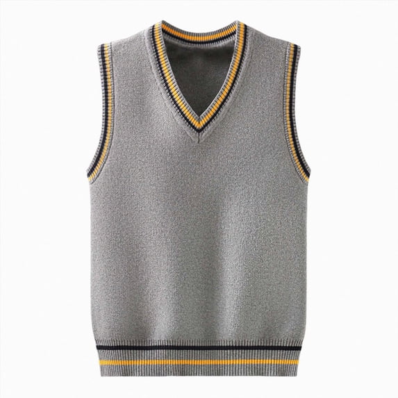 KPOPLK Unisex Sweater Vest V Neck for 4-15 Years Boys Girls Argyle Sleeveless Uniform Knit Plaid Kids Clothes(4-5 Years,Grey)