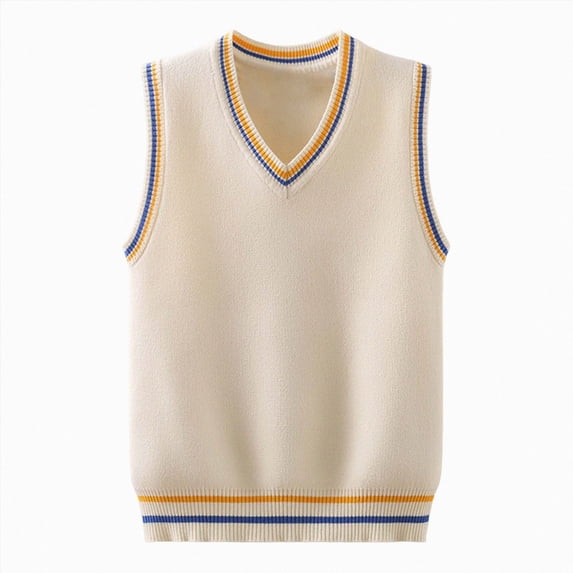 KPOPLK Unisex Sweater Vest V Neck for 4-15 Years Boys Girls Argyle Sleeveless Uniform Knit Plaid Kids Clothes(9-11 Years,White)