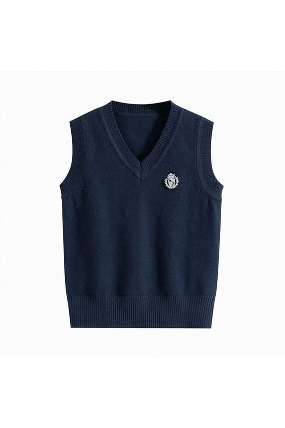 Teen Boys and Girl Sweater Fall Unisex V-Neck Sleeveless Uniform Cotton Sweater Vest Knitted School 2-17 Years(9-11 Years,Navy)