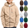 thumbnail image 1 of Childrens Solid Color Hooded Cardigan Sweatshirt, Boys' Zipper Pocket, Autumn And Winter Casual Warm Jacket Army Green 4 Years, 1 of 9