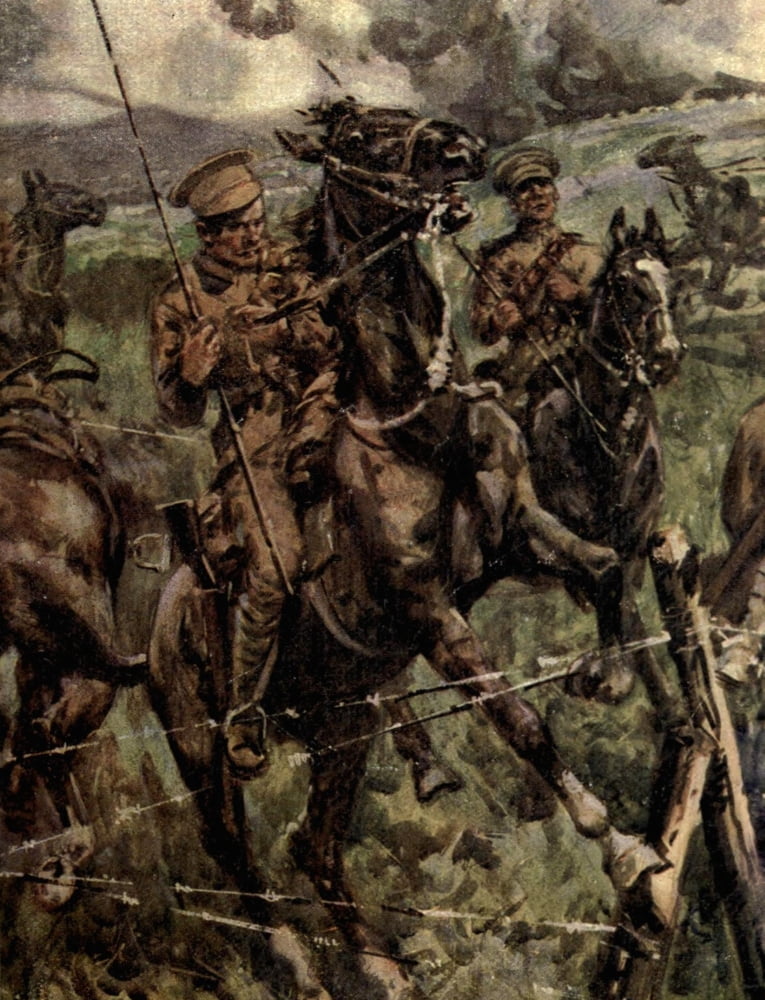 Childrens Story of the War 1915-19 Horses baulk at barbed wire fence Canvas Art - Unknown (18 x 24)
