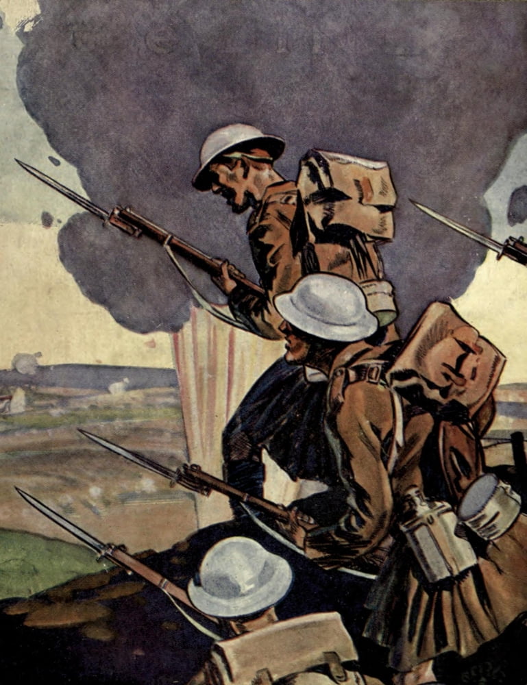 Childrens Story of the War 1915-19 Troops advancing Canvas Art - Unknown (24 x 36)