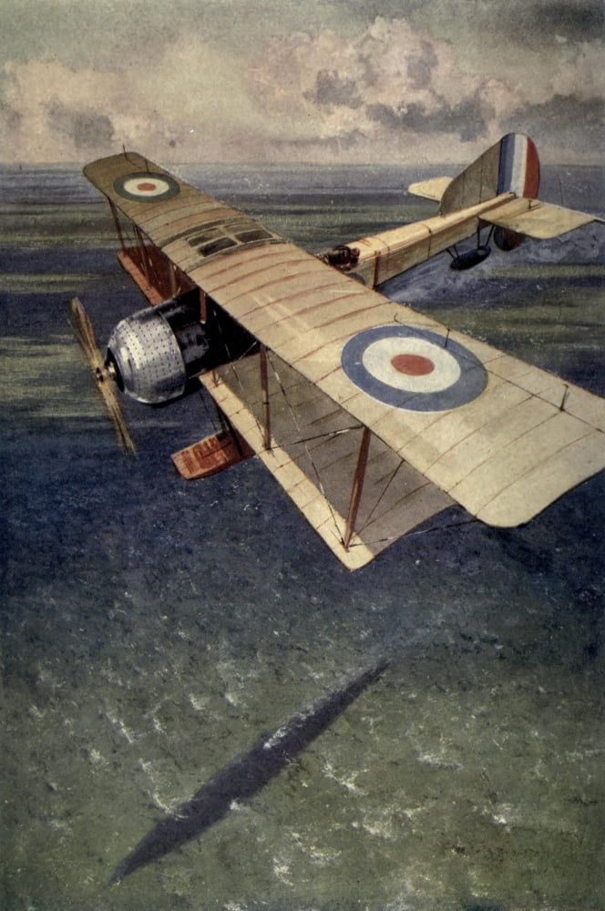 Childrens Story of the War 1915-19 Watching a submarine from a seaplane Canvas Art - Unknown (24 x 36)
