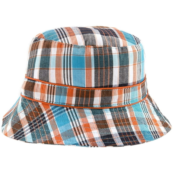 Childrens Sun Hats with UPF 50+ Protection with Toggle - Medium - Orange Check
