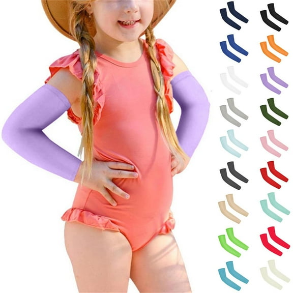 Childrens Sun Sleeves, Summer Sunscreen Ice Sleeves Arm Guards Outdoor Sports Breathable Sleeves for 4-18 Years, UV Protection for Active Kids